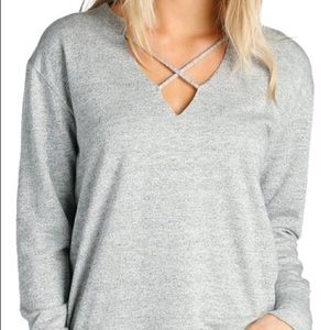Elan Grey Long Sleeve Neck Pullover Sweatshirt Med